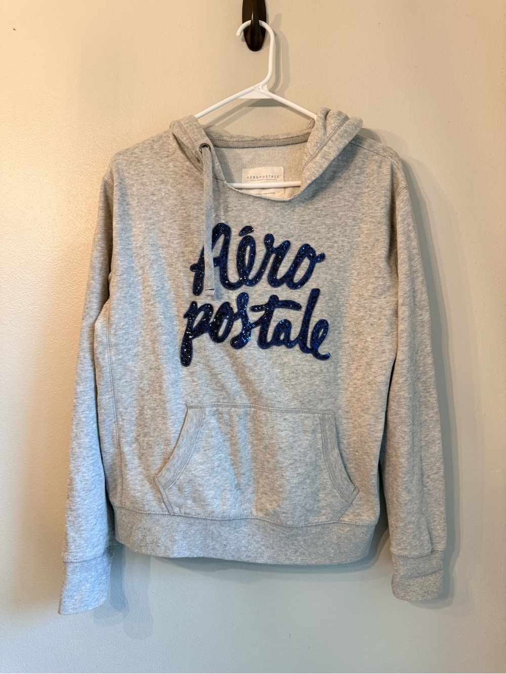 Aeropostale Light Gray Hoodie with Blue Script logo